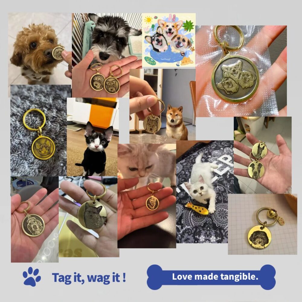 Custom Brass Pet Portrait ID Tag - Personalized Double-Sided Engraved Dog & Cat Name Tag - Image 3